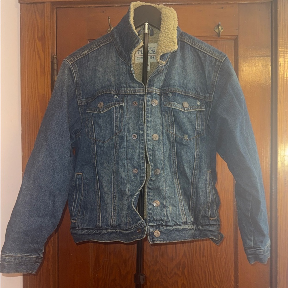 The Children’s Place Sherpa Lined Denim Jacket | Youth L 10/12 | Distressed